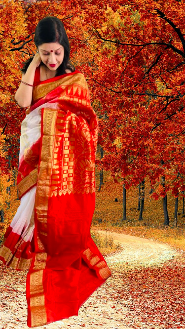 Kanjeevaram - Sindoor Red and White