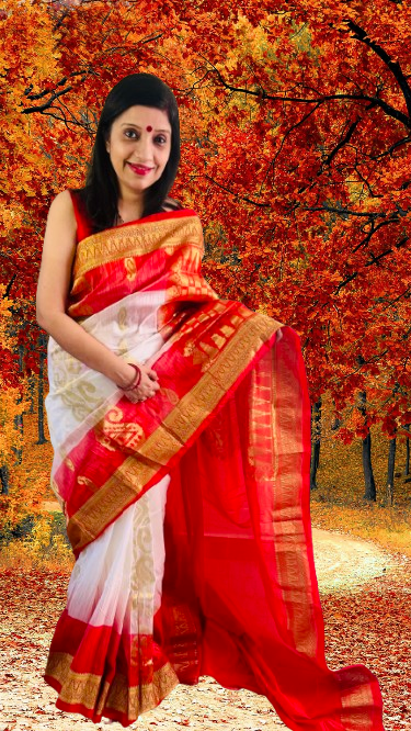 Kanjeevaram - Sindoor Red and White