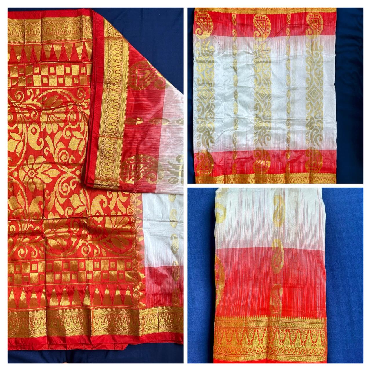 Kanjeevaram - Sindoor Red and White