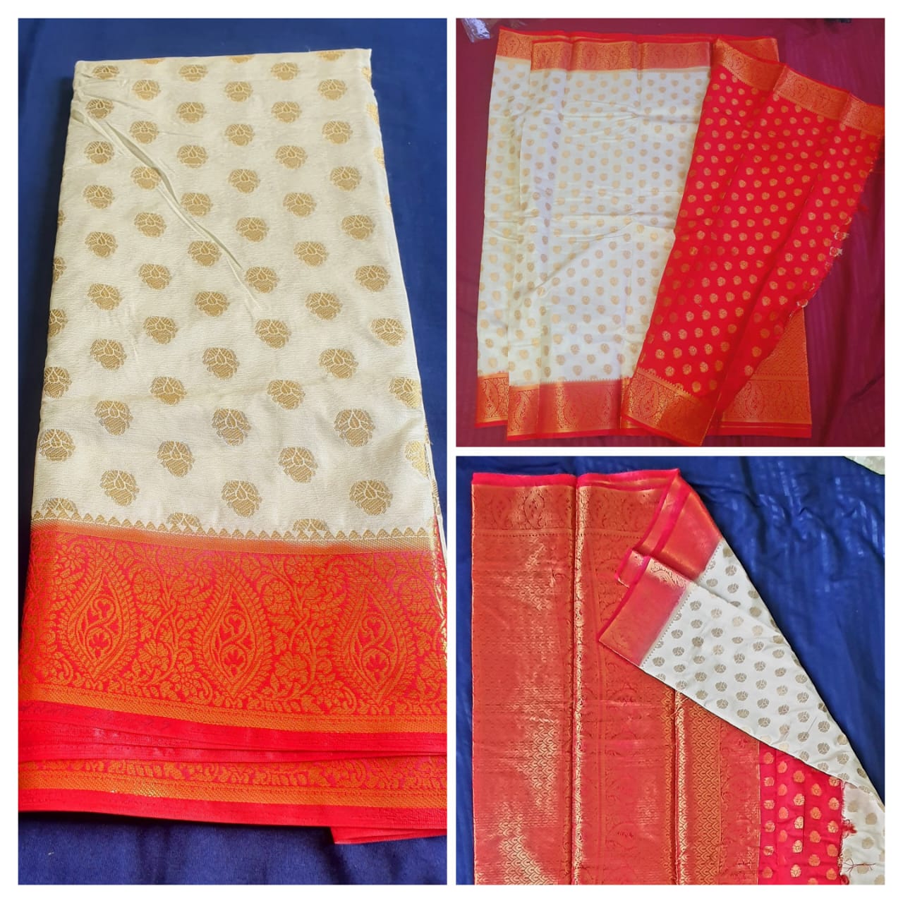 Off White Red Silk- Puja Special